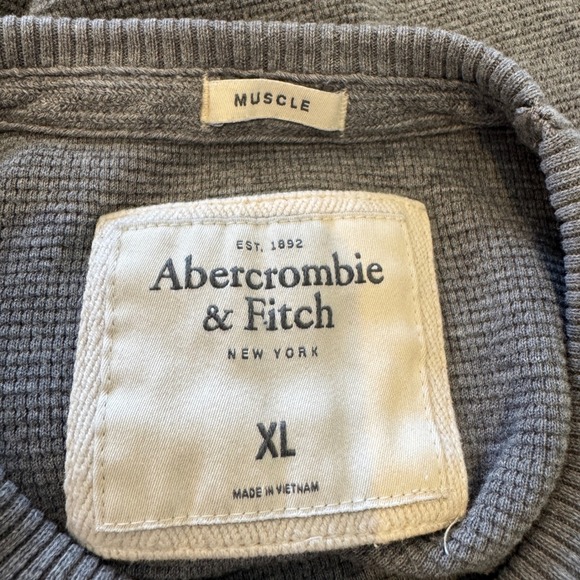 ABERCROMBIE & FITCH Mens Muscle Thermal‎ Crew Neck Top XL Gray Heavyweight - Picture 7 of 10
